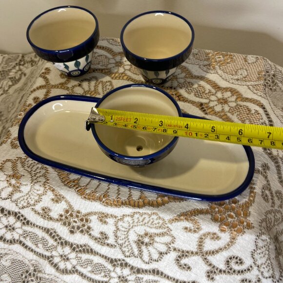 Polish Pottery Boleslawiec  Set of 3 Planters with Tray - Picture 6 of 6